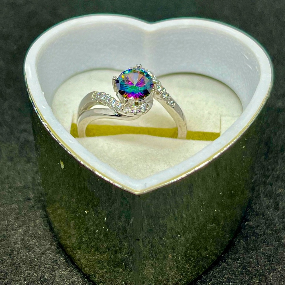 Gorgeous 925 Silver wedding Ring women Jewelry Rainbow Topaz and Clear CZ.R27